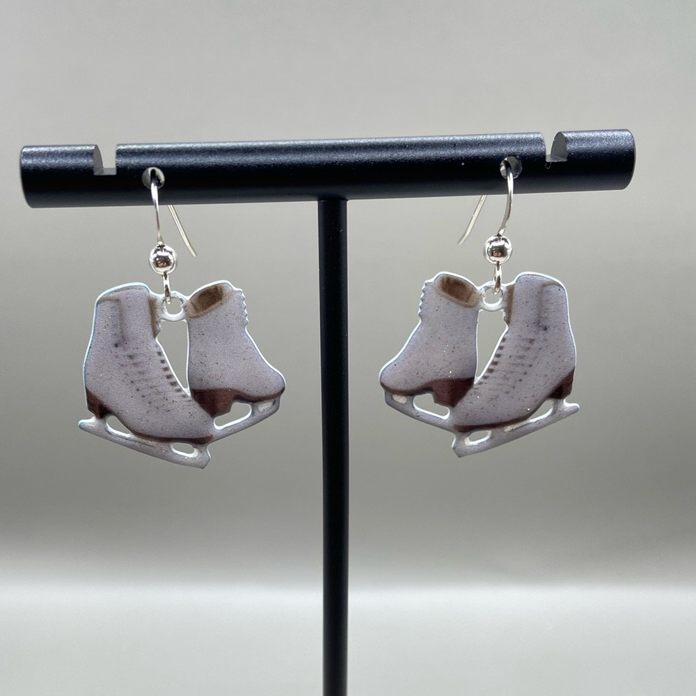 Sterling Silver Glitter Enamel Ice Skate Earrings